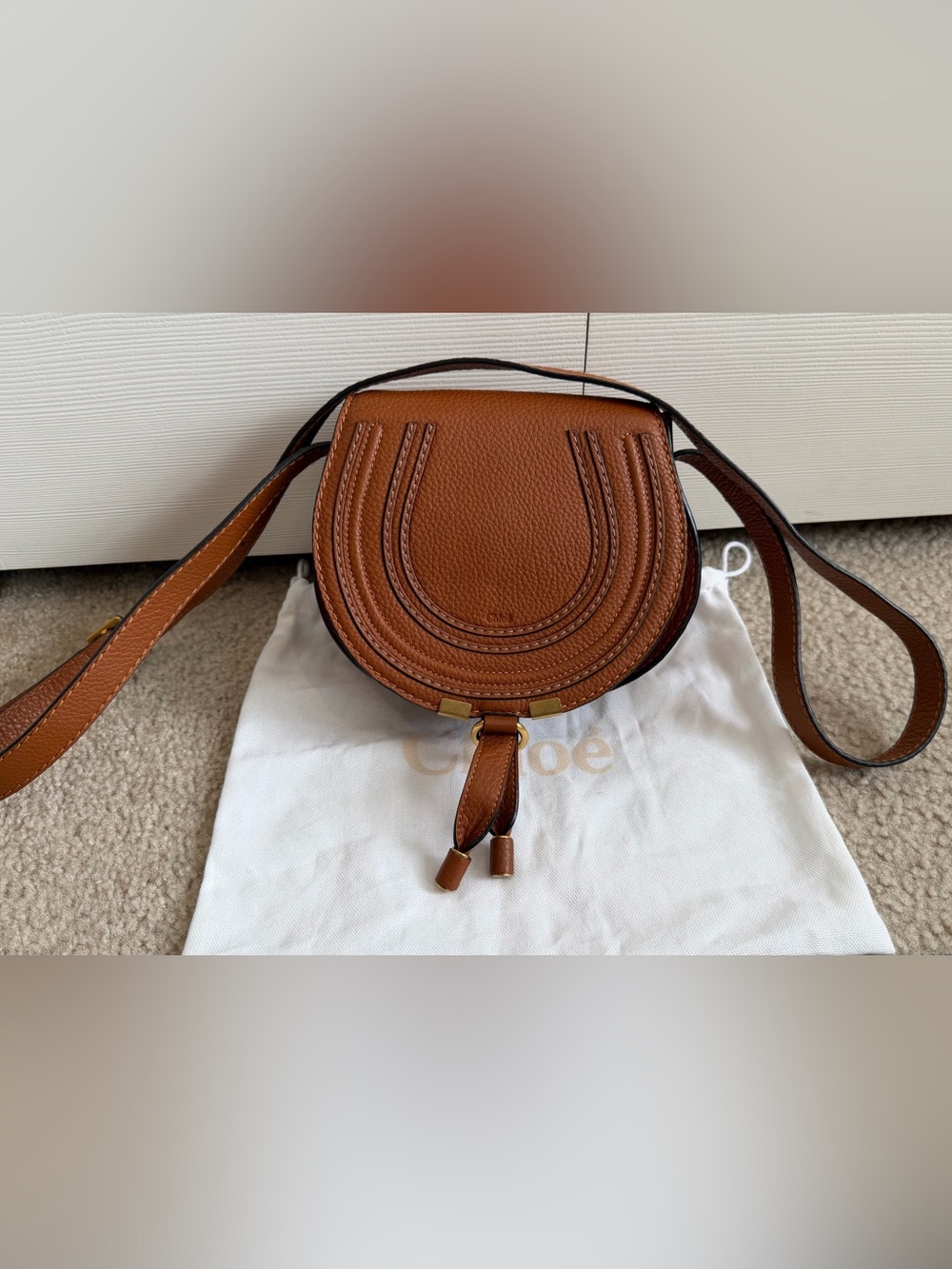 Chloe Brown Marcie Small Saddle Round Crossbody Bag